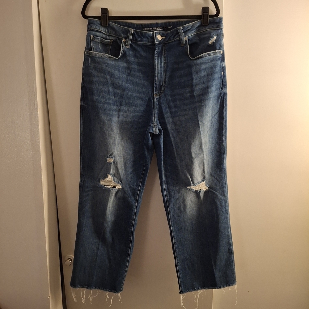 Chico's High Rise Straight Leg Crop Distressed Jeans - Blue - Picture 1 of 11